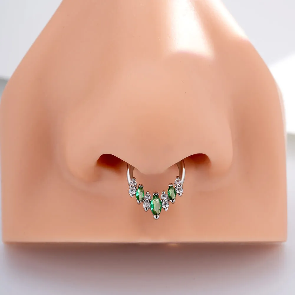 16G Emerald Marquise Gems Clear CZ Clicker Septum Ring