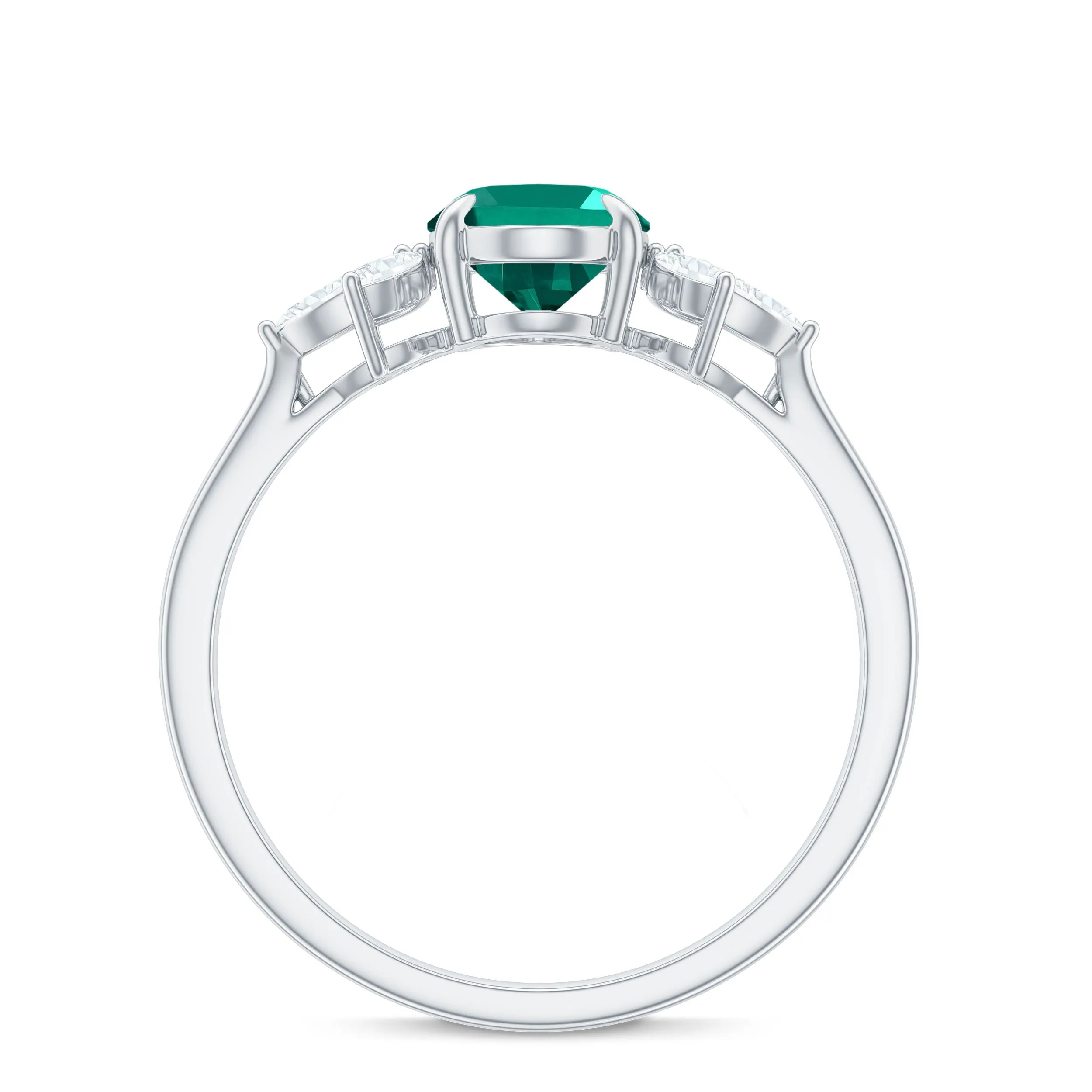 1.75 CT Oval Created Emerald Designer Engagement Ring with Diamond