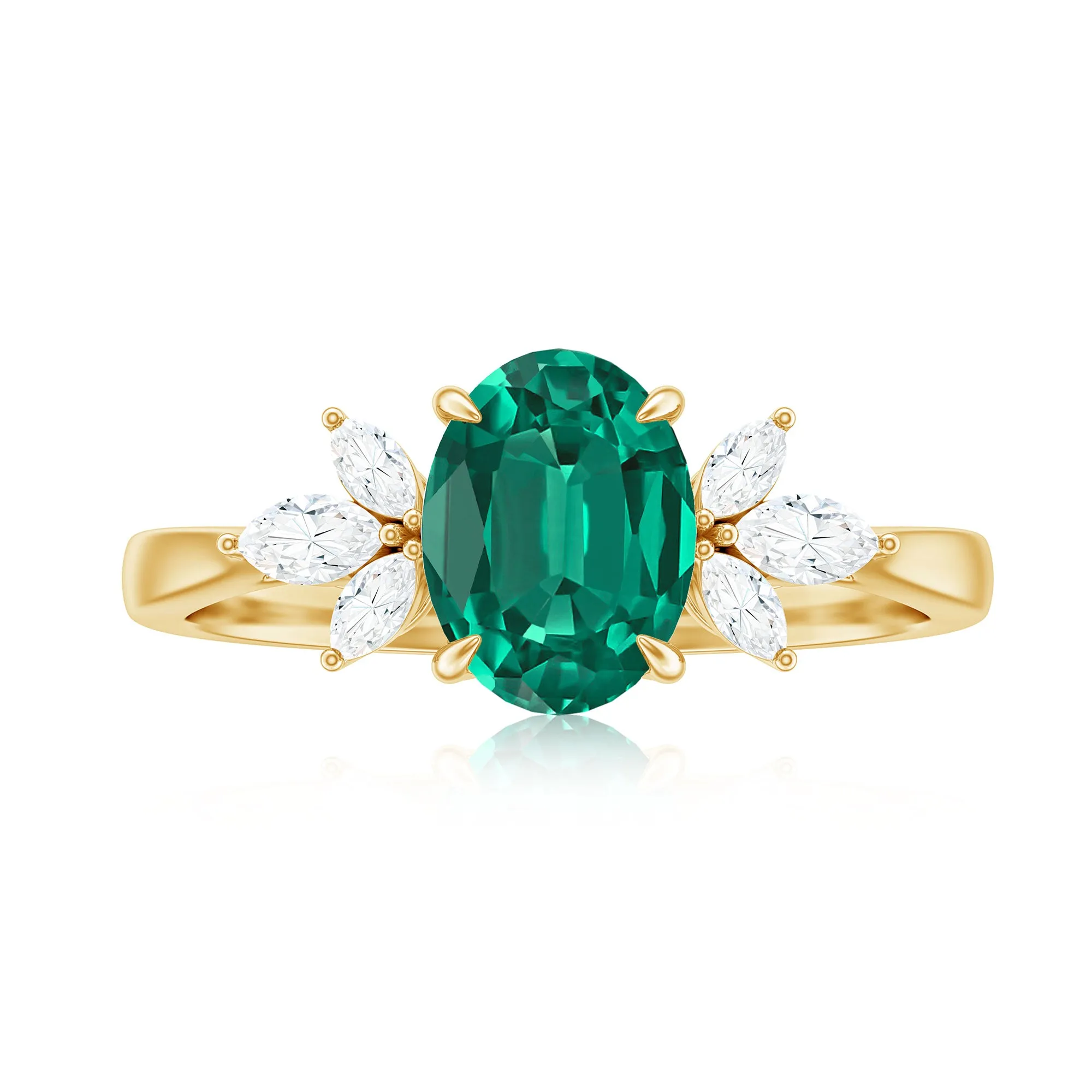 1.75 CT Oval Created Emerald Designer Engagement Ring with Diamond