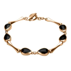 18ct Rose Gold Whitby Jet 0.09ct Diamond Six Stone Pear Bracelet