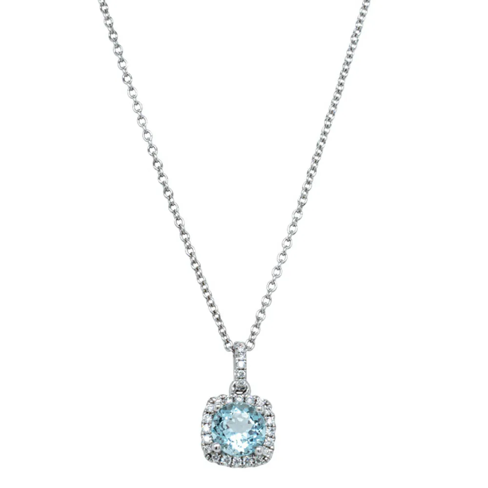 18ct White Gold Aquamarine & Diamond Peony Pendant