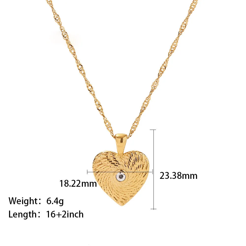 18K Gold Plated Zircon Geometric Texture Square/Heart Pendant Necklace