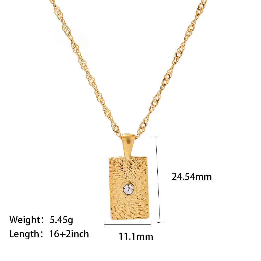 18K Gold Plated Zircon Geometric Texture Square/Heart Pendant Necklace