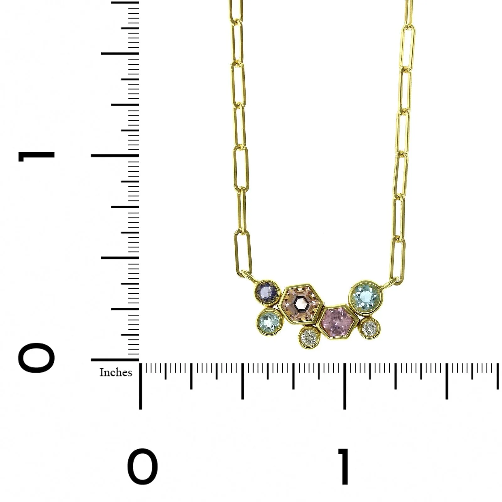 18K Yellow Gold Multi Stone Paperclip Necklace