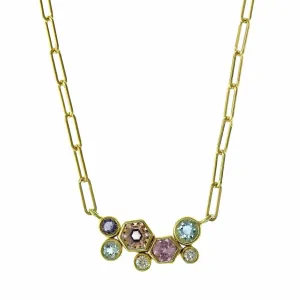 18K Yellow Gold Multi Stone Paperclip Necklace