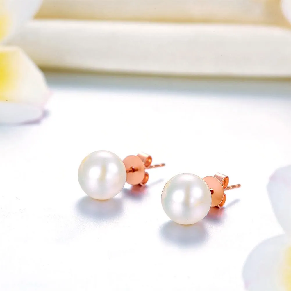 18K/750 Rose Gold Stud Pearl Earrings 7mm