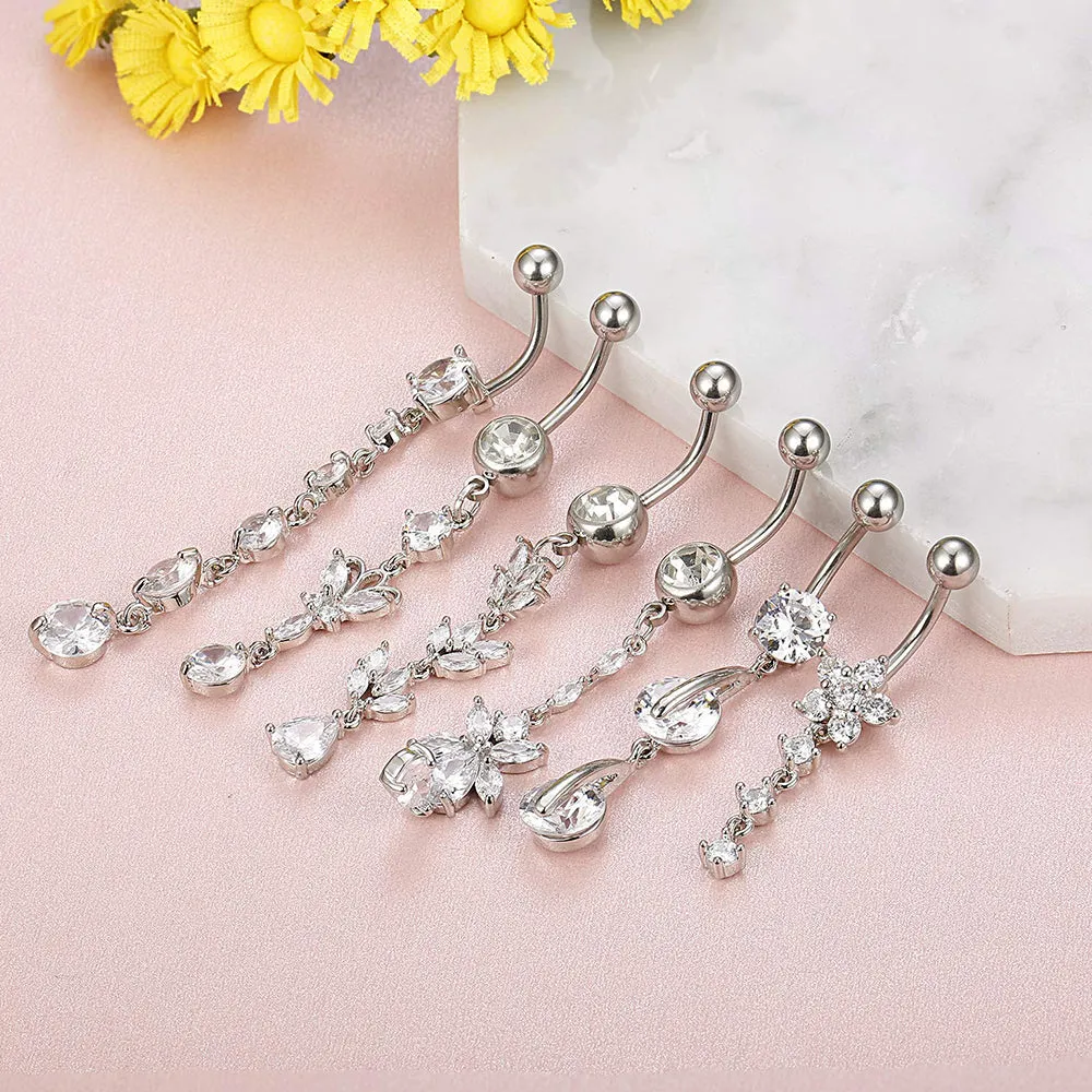 1PCS Crystal Belly Button Ring 14G Butterfly Belly Piercing Ombligo Oreja Steel Long Dangle Flower Navel Rings Sexy Body Jewelry