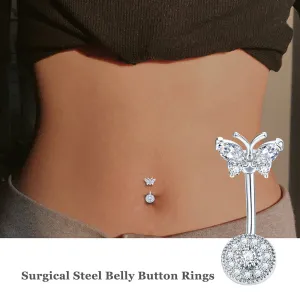 1PCS Crystal Belly Button Ring 14G Butterfly Belly Piercing Ombligo Oreja Steel Long Dangle Flower Navel Rings Sexy Body Jewelry