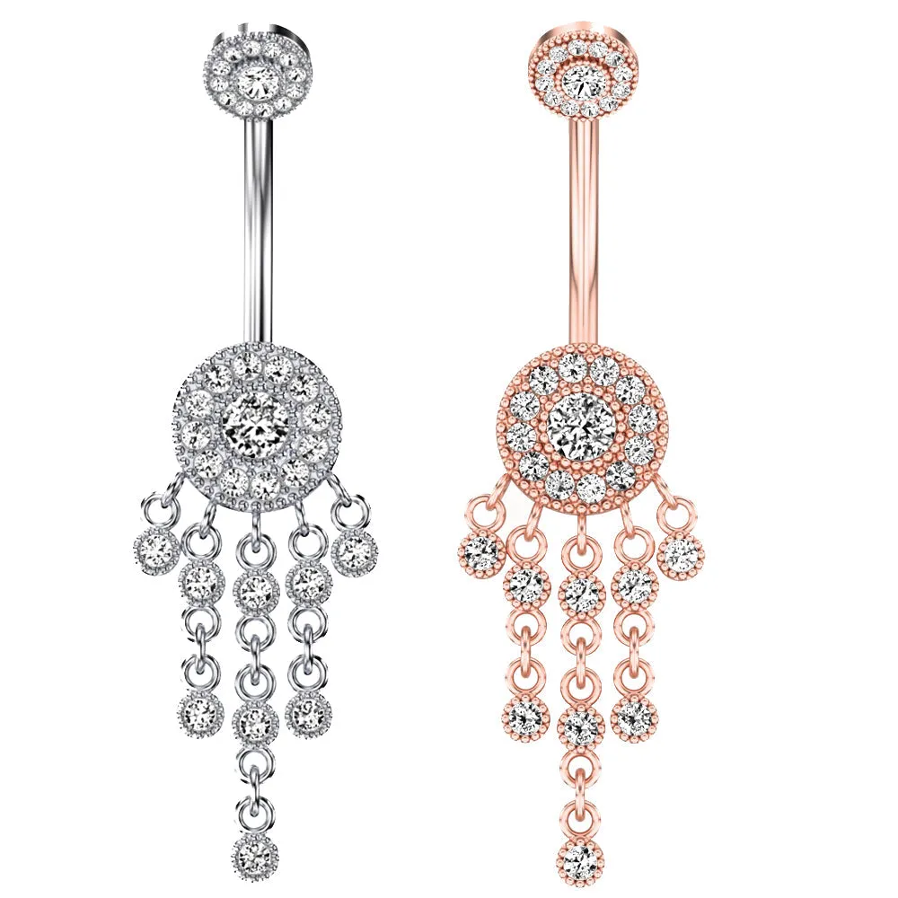 1PCS Crystal Belly Button Ring 14G Butterfly Belly Piercing Ombligo Oreja Steel Long Dangle Flower Navel Rings Sexy Body Jewelry