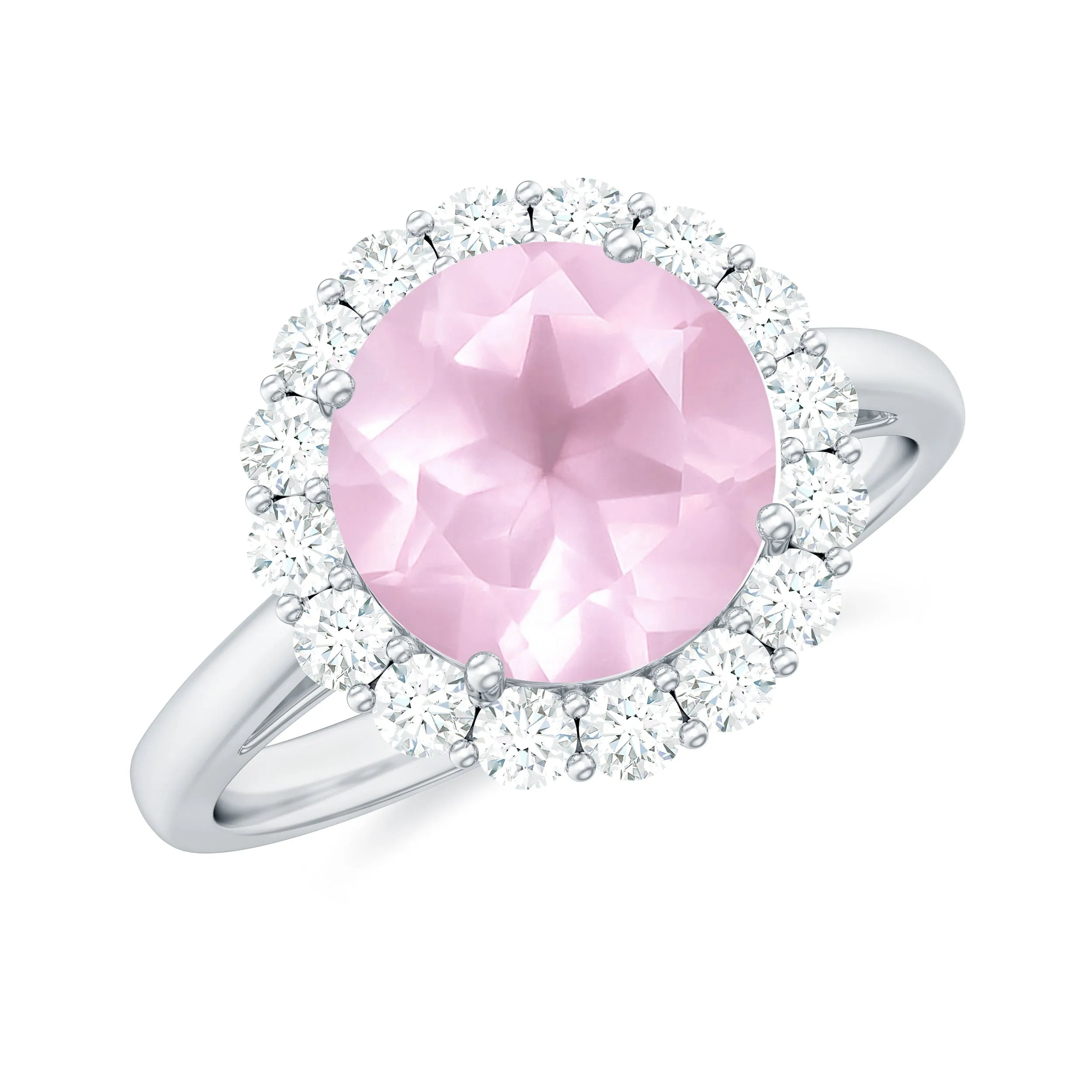 2.50 CT Round Shape Rose Quartz Simple Halo Ring with Diamond