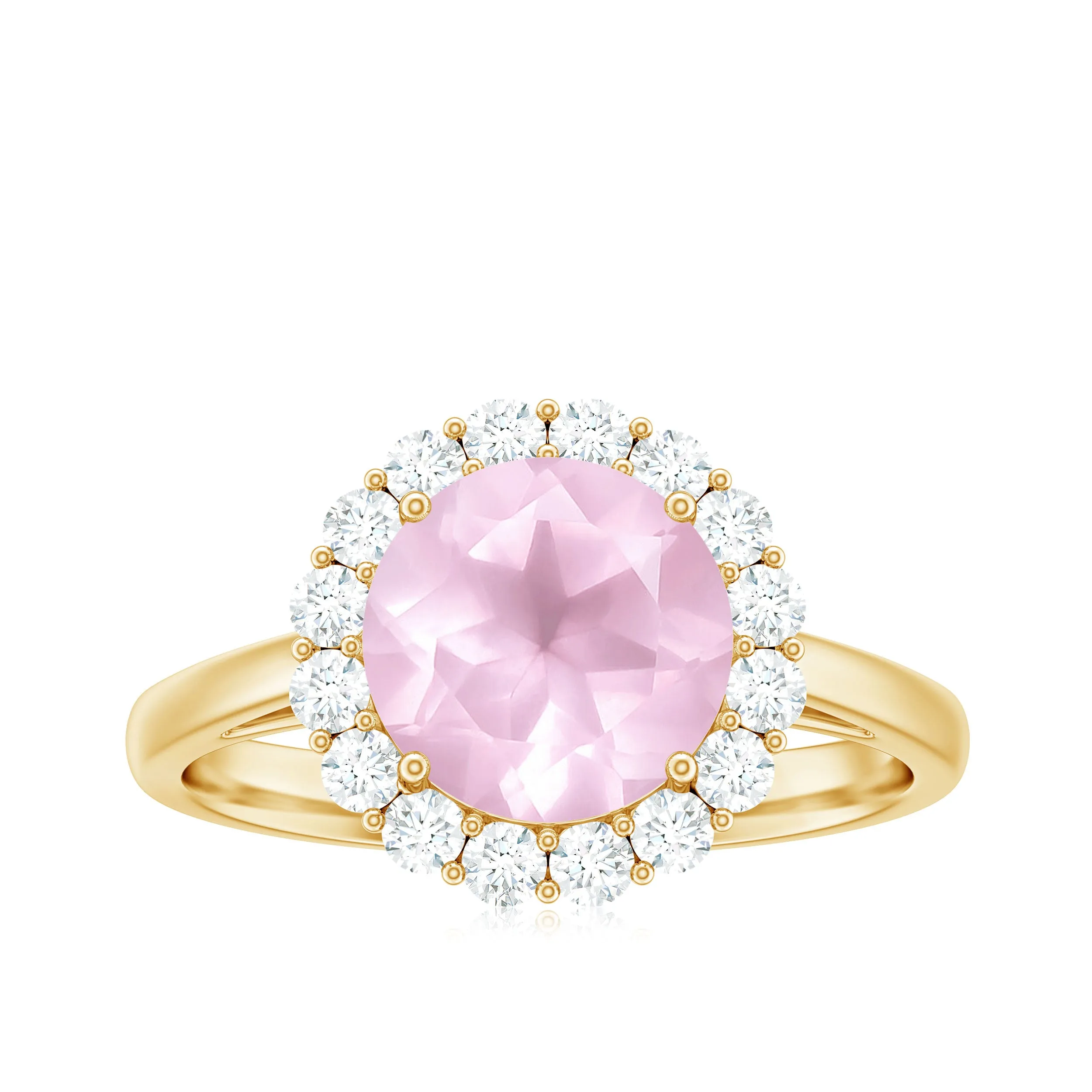 2.50 CT Round Shape Rose Quartz Simple Halo Ring with Diamond