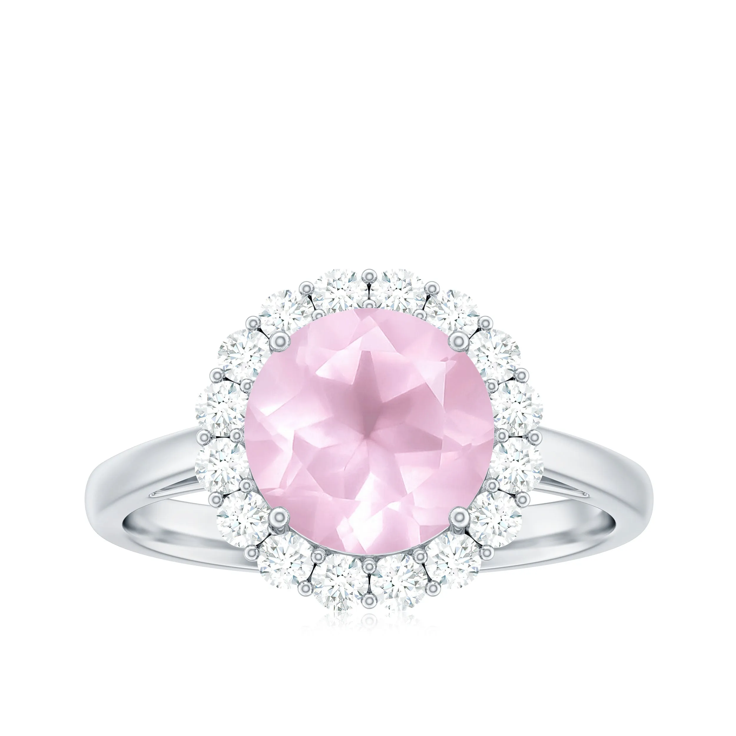 2.50 CT Round Shape Rose Quartz Simple Halo Ring with Diamond