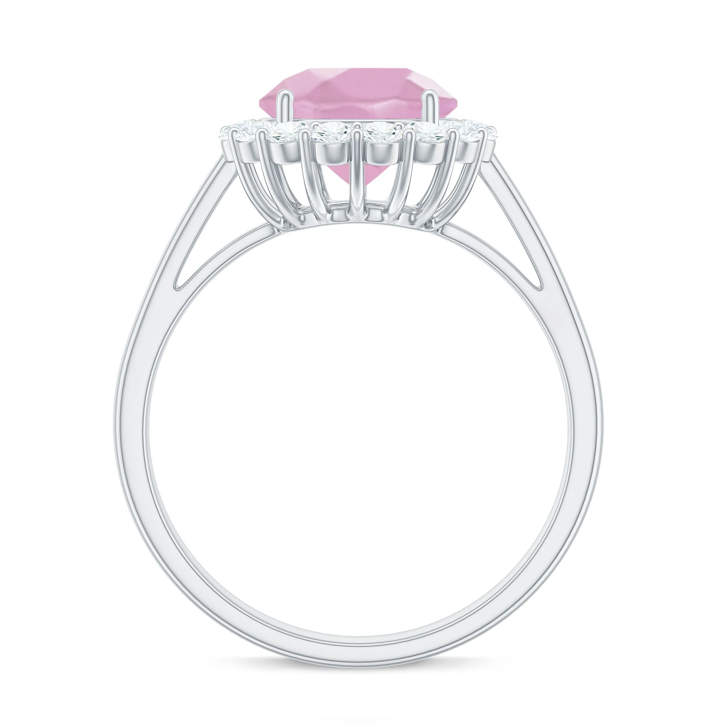 2.50 CT Round Shape Rose Quartz Simple Halo Ring with Diamond