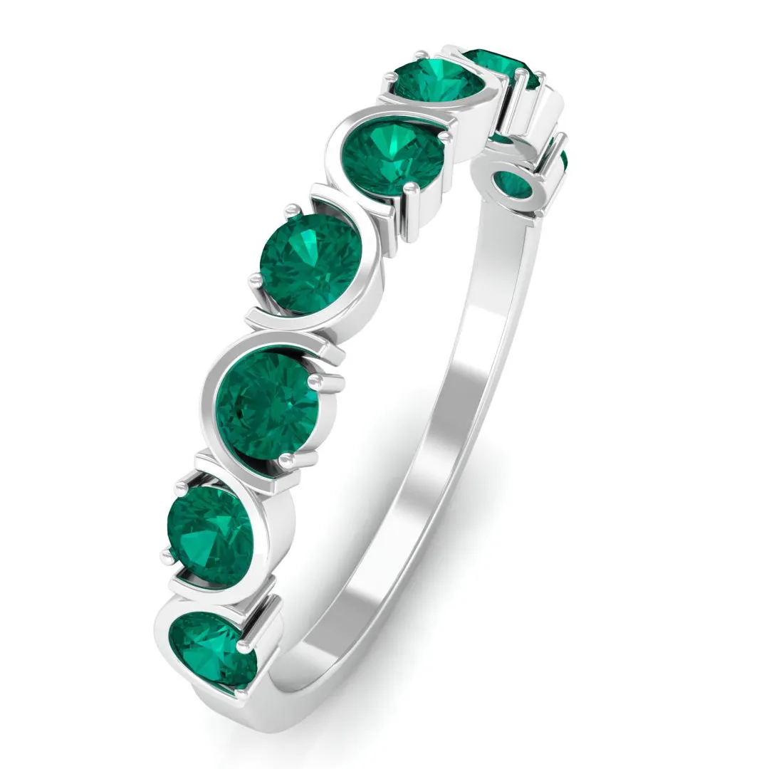 3/4 CT Natural Green Emerald Semi Eternity Ring