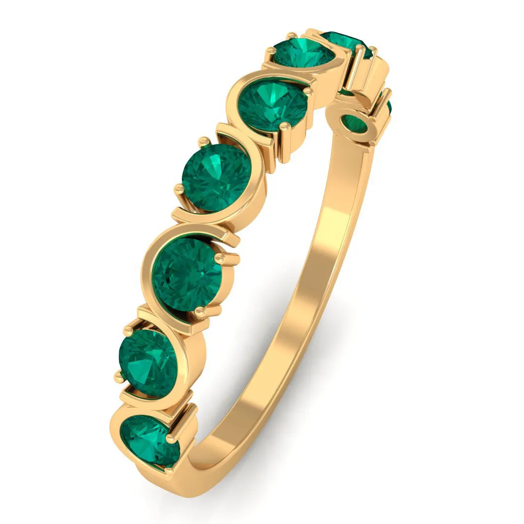 3/4 CT Natural Green Emerald Semi Eternity Ring