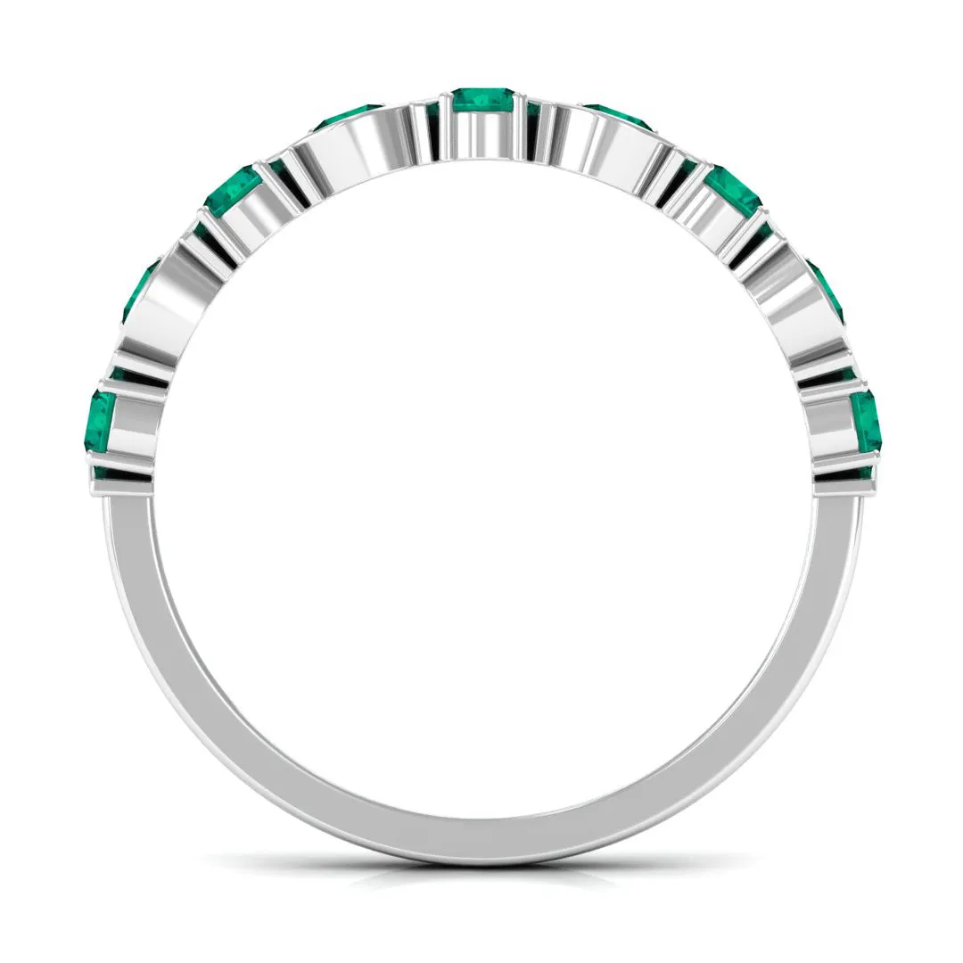 3/4 CT Natural Green Emerald Semi Eternity Ring