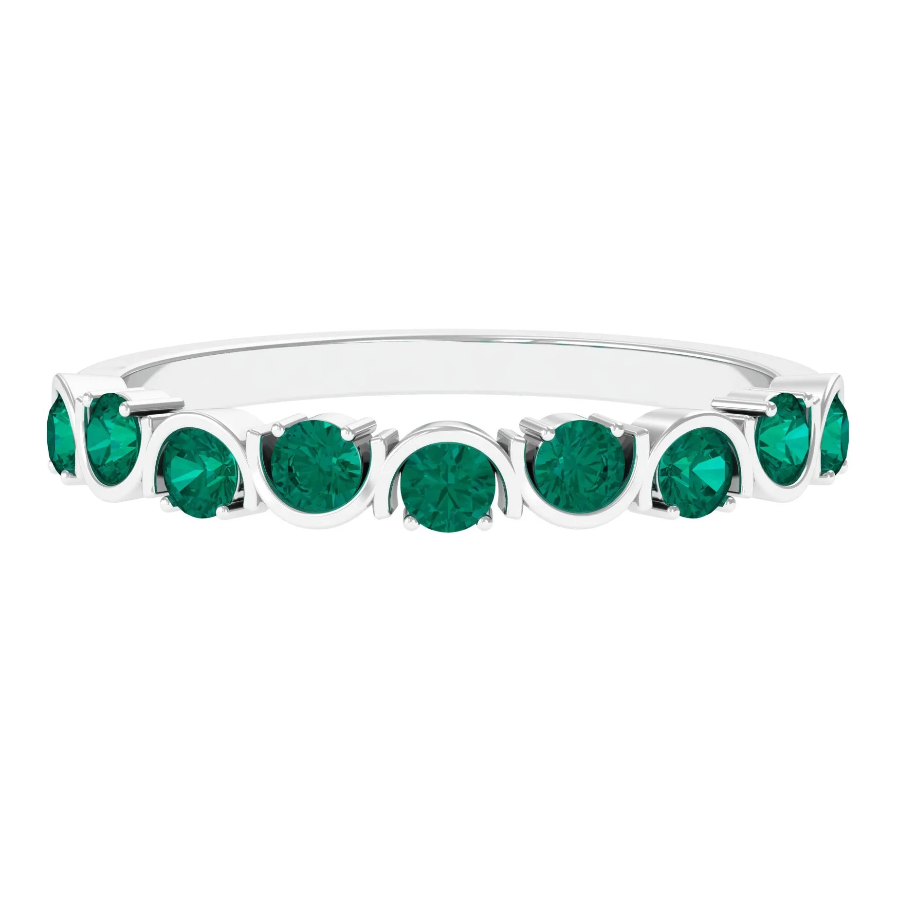 3/4 CT Natural Green Emerald Semi Eternity Ring