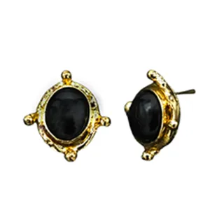 355-ONYX-G | ONYX OVAL FRAMED POST EARRING