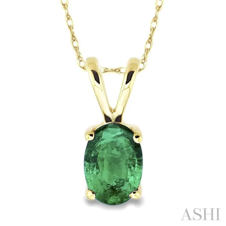 6x4MM Oval Cut Emerald Pendant in 14K Yellow Gold with Chain