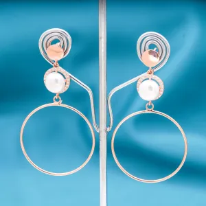 925 Rosegold Pearl Hoop Danglers Stud