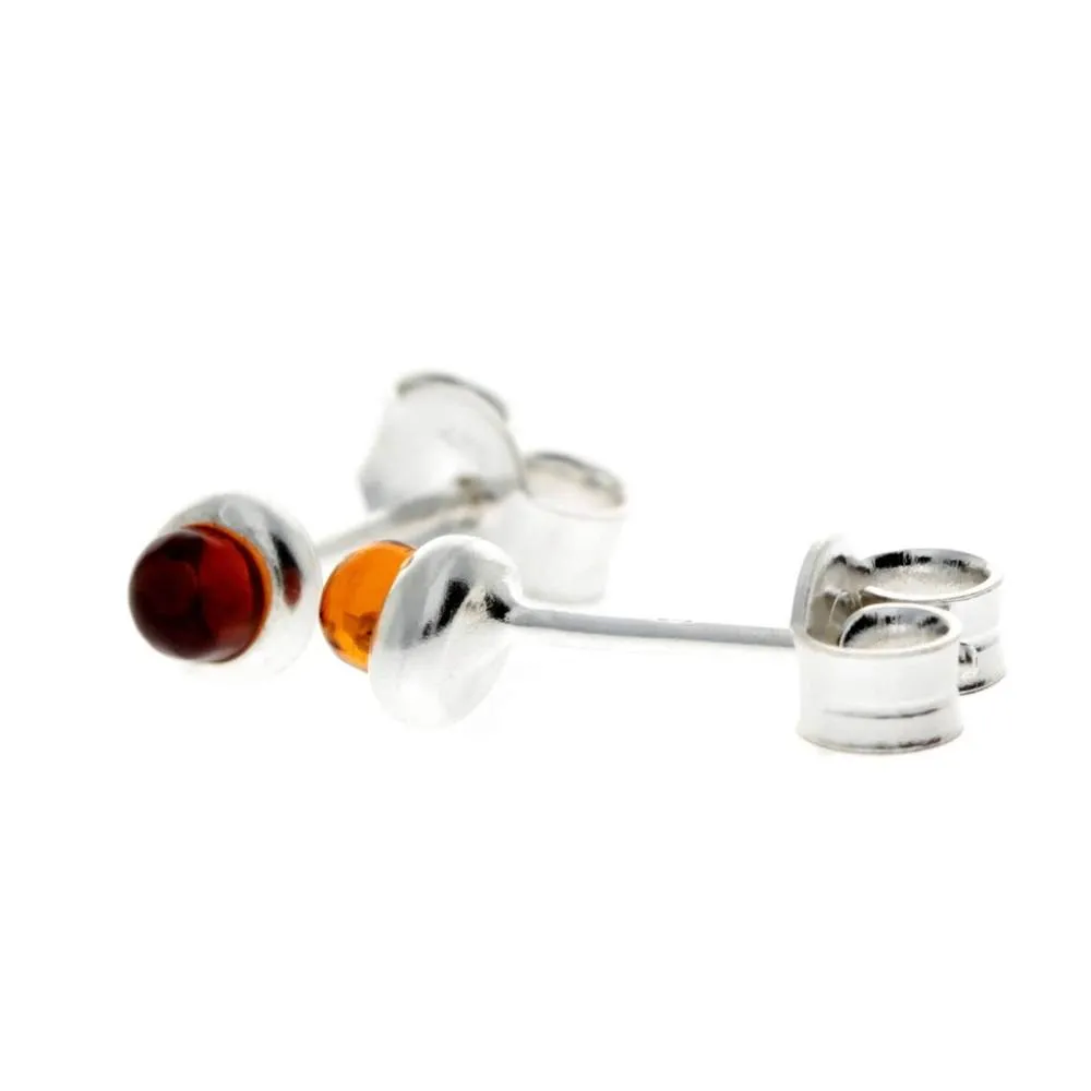 925 Sterling Silver & Genuine Baltic Amber Classic Small Studs Earrings - 8275