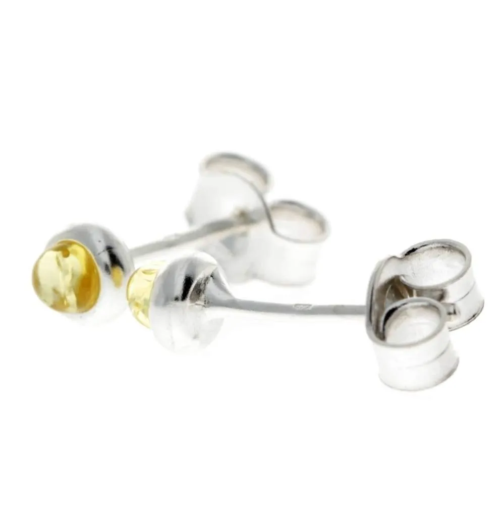 925 Sterling Silver & Genuine Baltic Amber Classic Small Studs Earrings - 8275