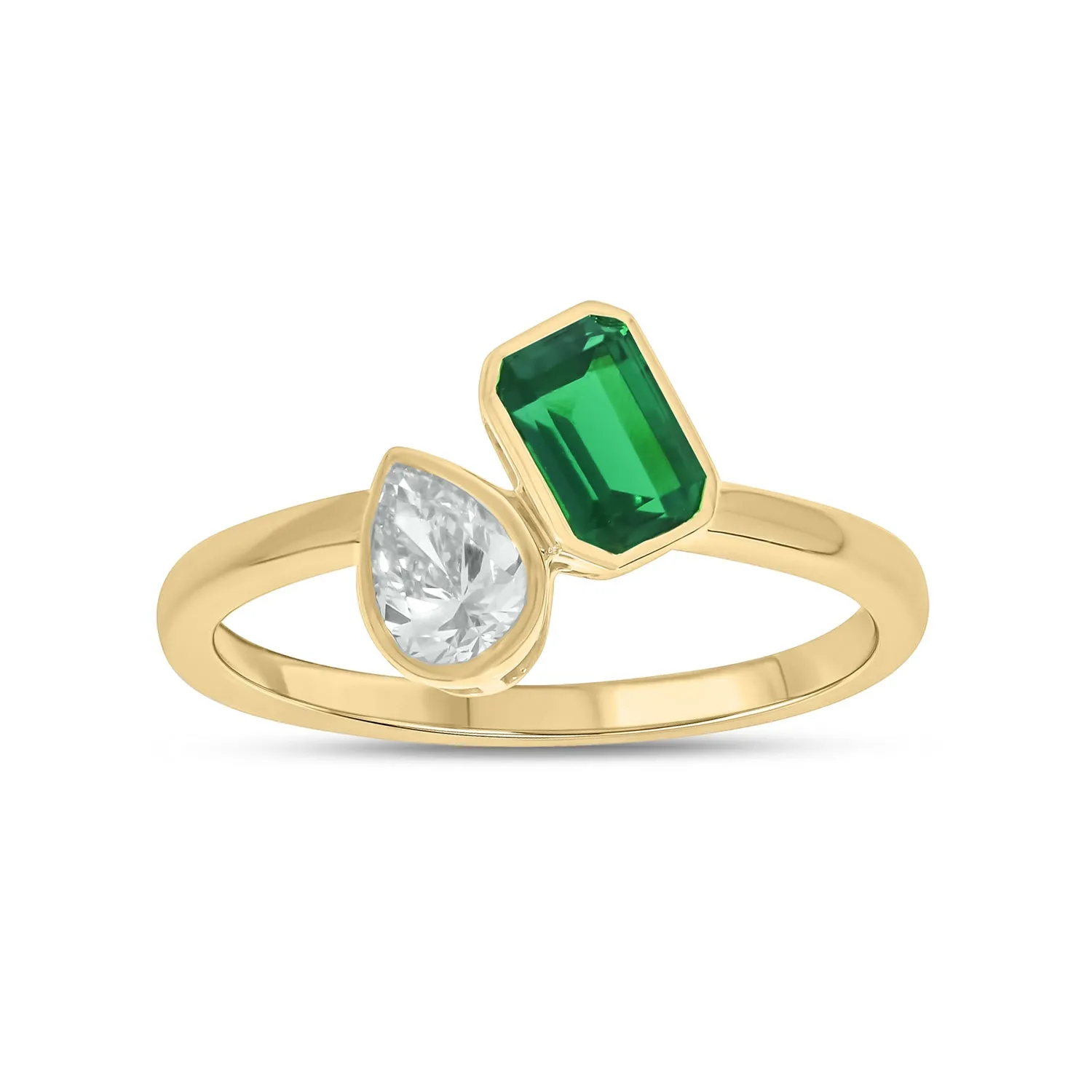 9ct Yellow Gold Pear & Emerald Cut Created Emerald 0.40 Carat tw Lab Grown Diamond Ring