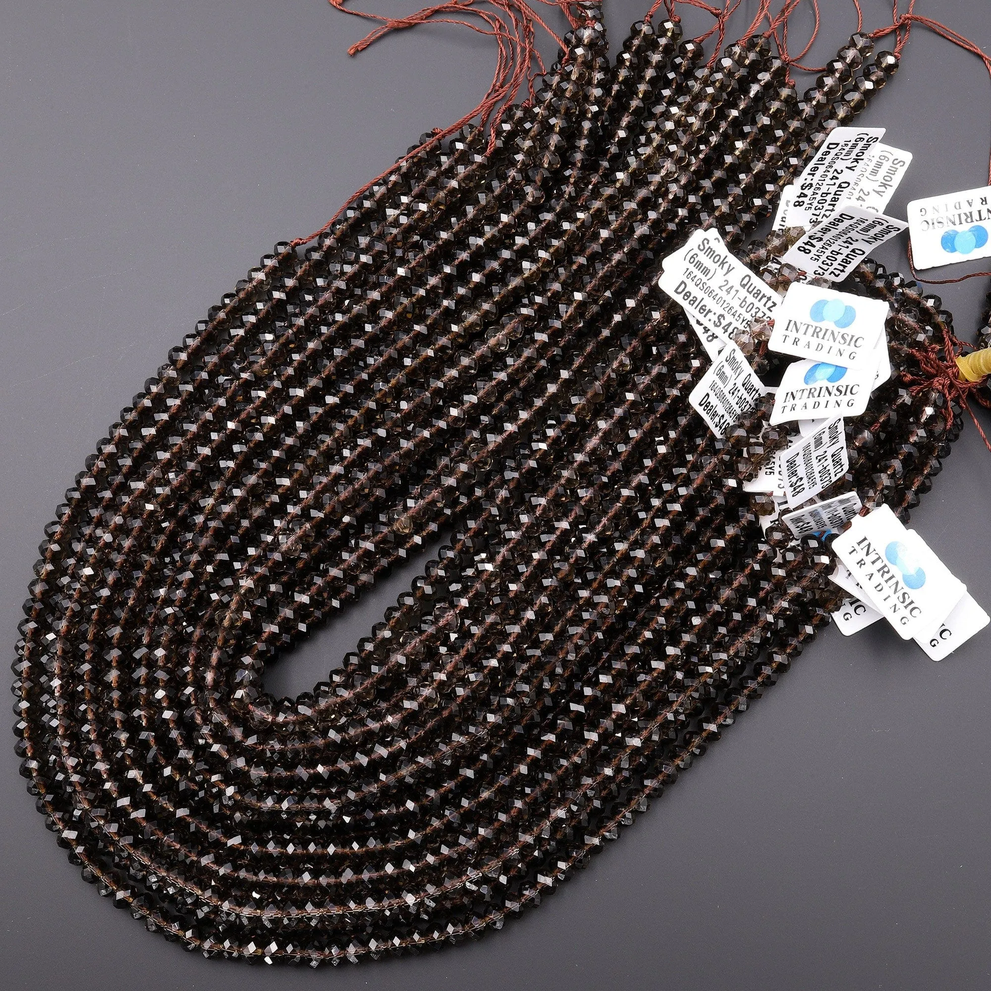 AAA Faceted Smoky Quartz Rondelle Beads 4mm 6mm Gemstone 15.5" Strand