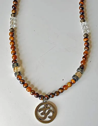 Abundance and Money, Men Citrine Tiger's Eye Prosperity Necklace, Genuine Gemstone Mens Necklace, Pyrite Necklace, Yoga necklace