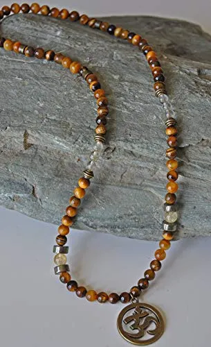 Abundance and Money, Men Citrine Tiger's Eye Prosperity Necklace, Genuine Gemstone Mens Necklace, Pyrite Necklace, Yoga necklace