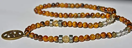 Abundance and Money, Men Citrine Tiger's Eye Prosperity Necklace, Genuine Gemstone Mens Necklace, Pyrite Necklace, Yoga necklace