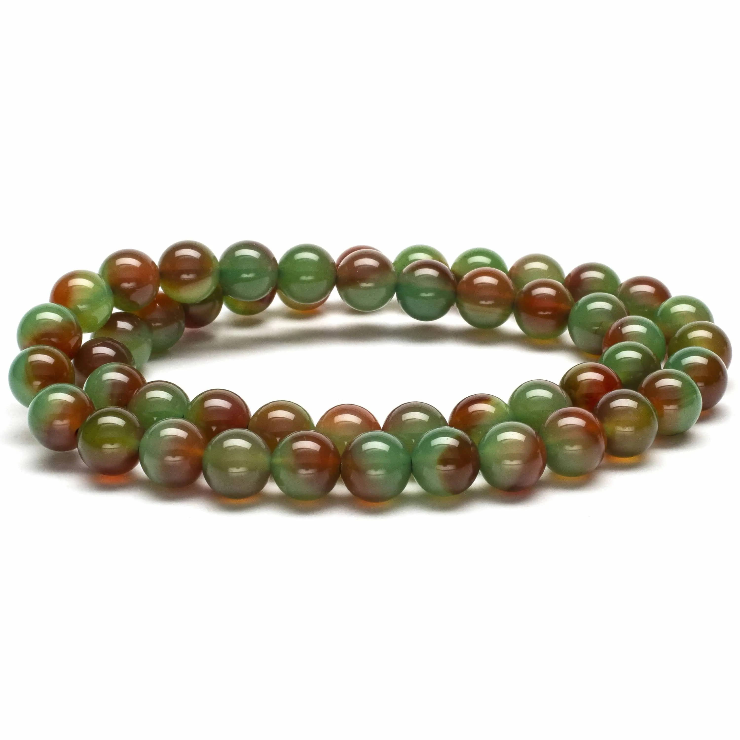 Agate 8mm Beads Double Wrap Elastic Gemstone Bracelet