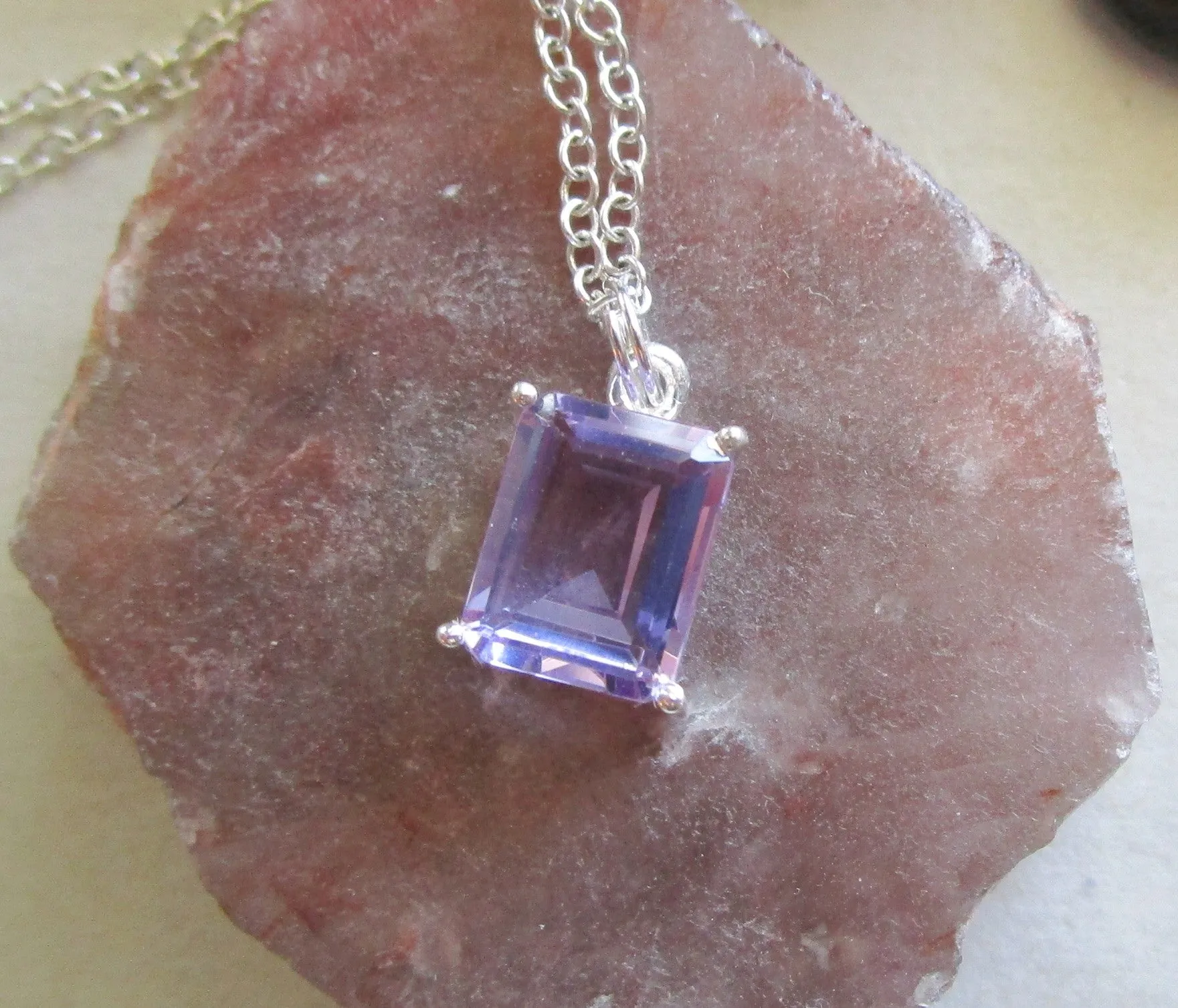 Alexandrite Color Change Created Gemstone Crystal Necklace