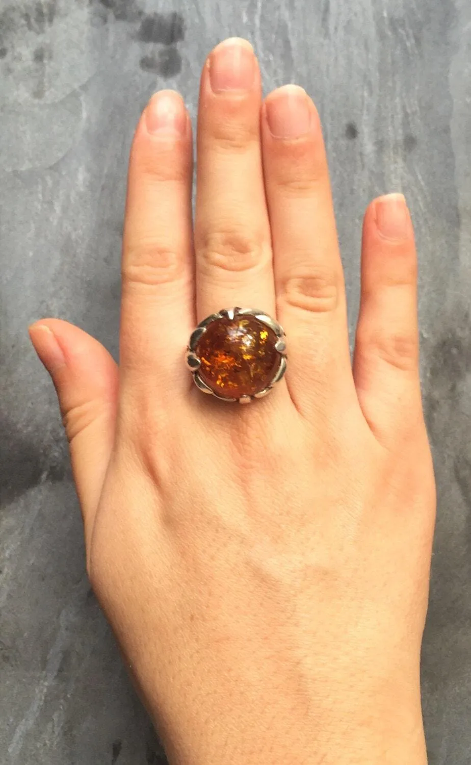 Amber Ring - Yellow Cocktail Ring - Round Statement Ring