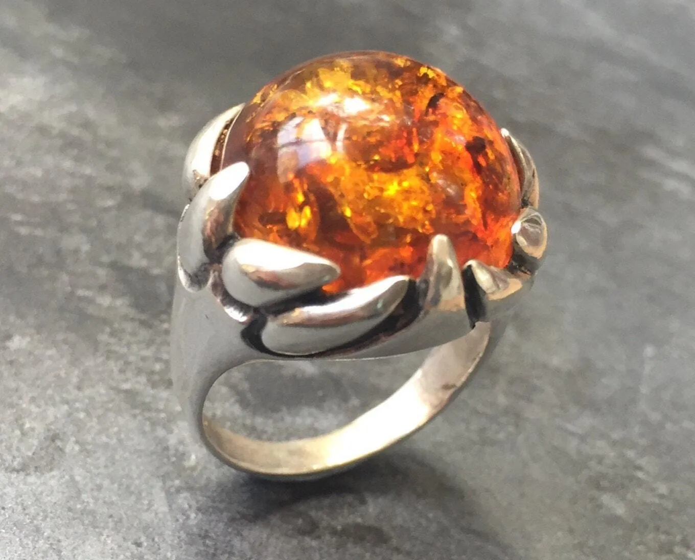 Amber Ring - Yellow Cocktail Ring - Round Statement Ring