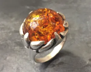 Amber Ring - Yellow Cocktail Ring - Round Statement Ring