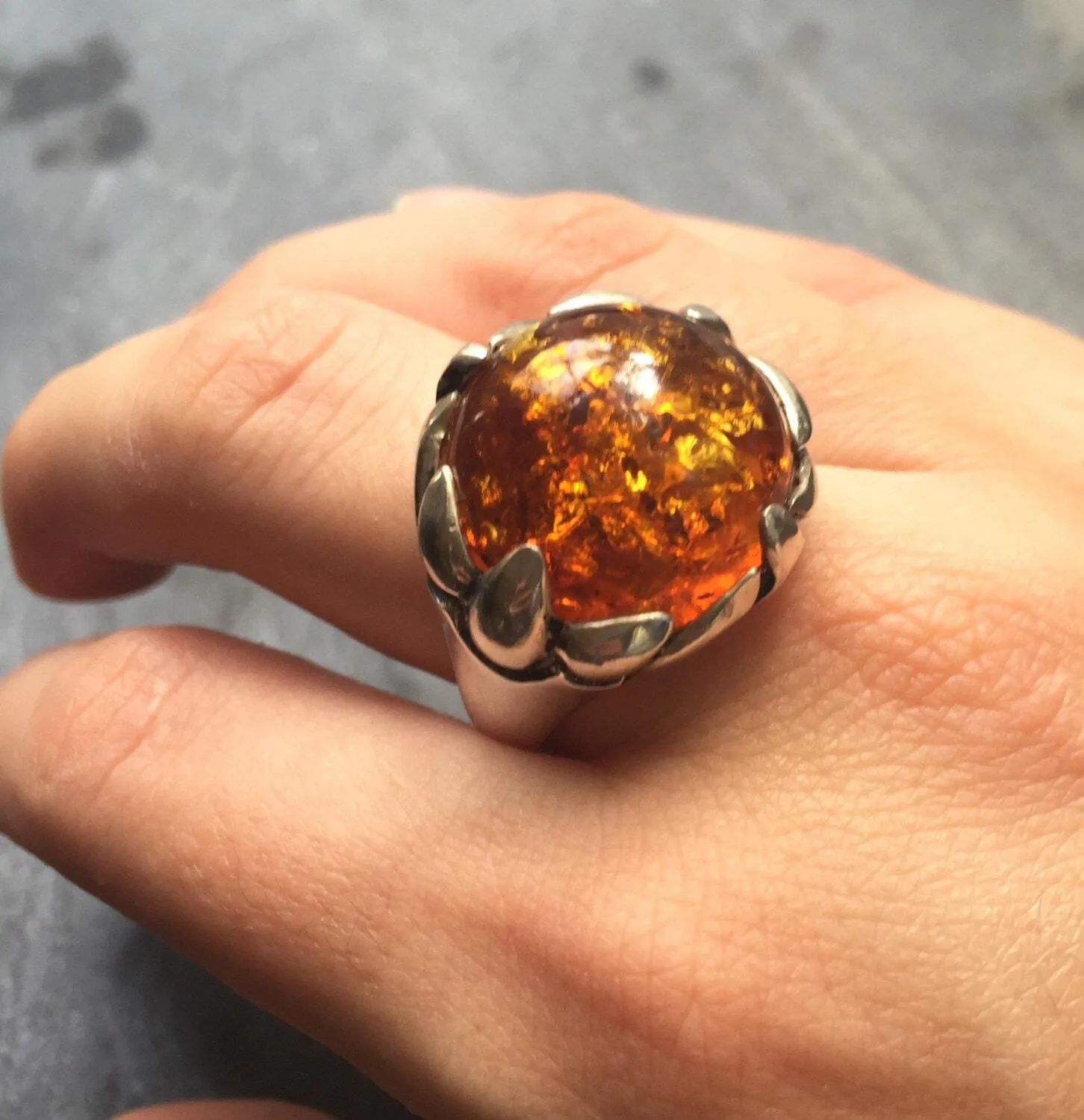 Amber Ring - Yellow Cocktail Ring - Round Statement Ring