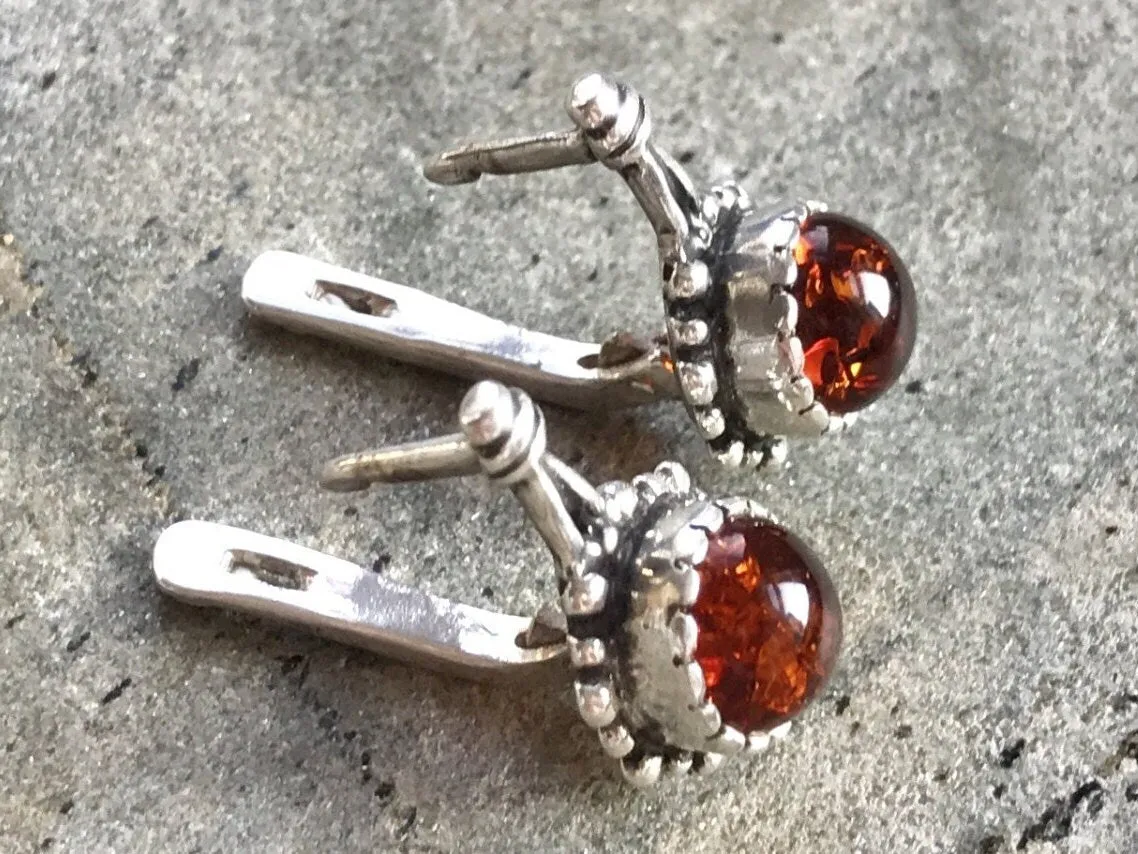 Amber Silver Earrings - Natural Amber Earrings - Vintage Flower Earrings