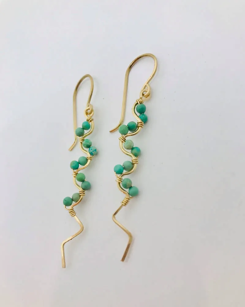 American Mined Turquoise and Gold Filled Twist Earrings