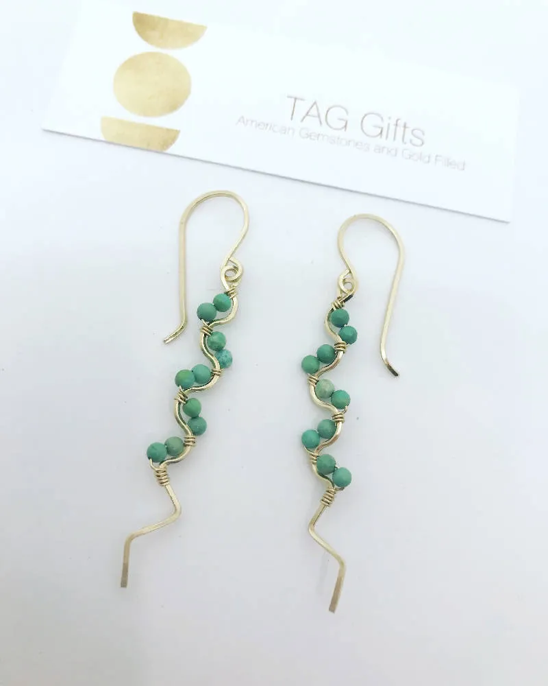 American Mined Turquoise and Gold Filled Twist Earrings