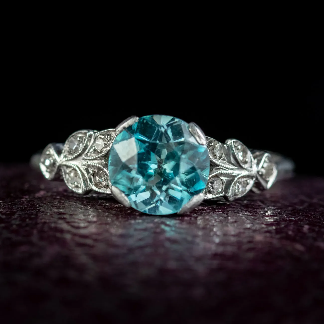 Antique Edwardian Blue Zircon Diamond Ring 1.50ct Zircon Circa 1905