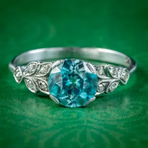 Antique Edwardian Blue Zircon Diamond Ring 1.50ct Zircon Circa 1905