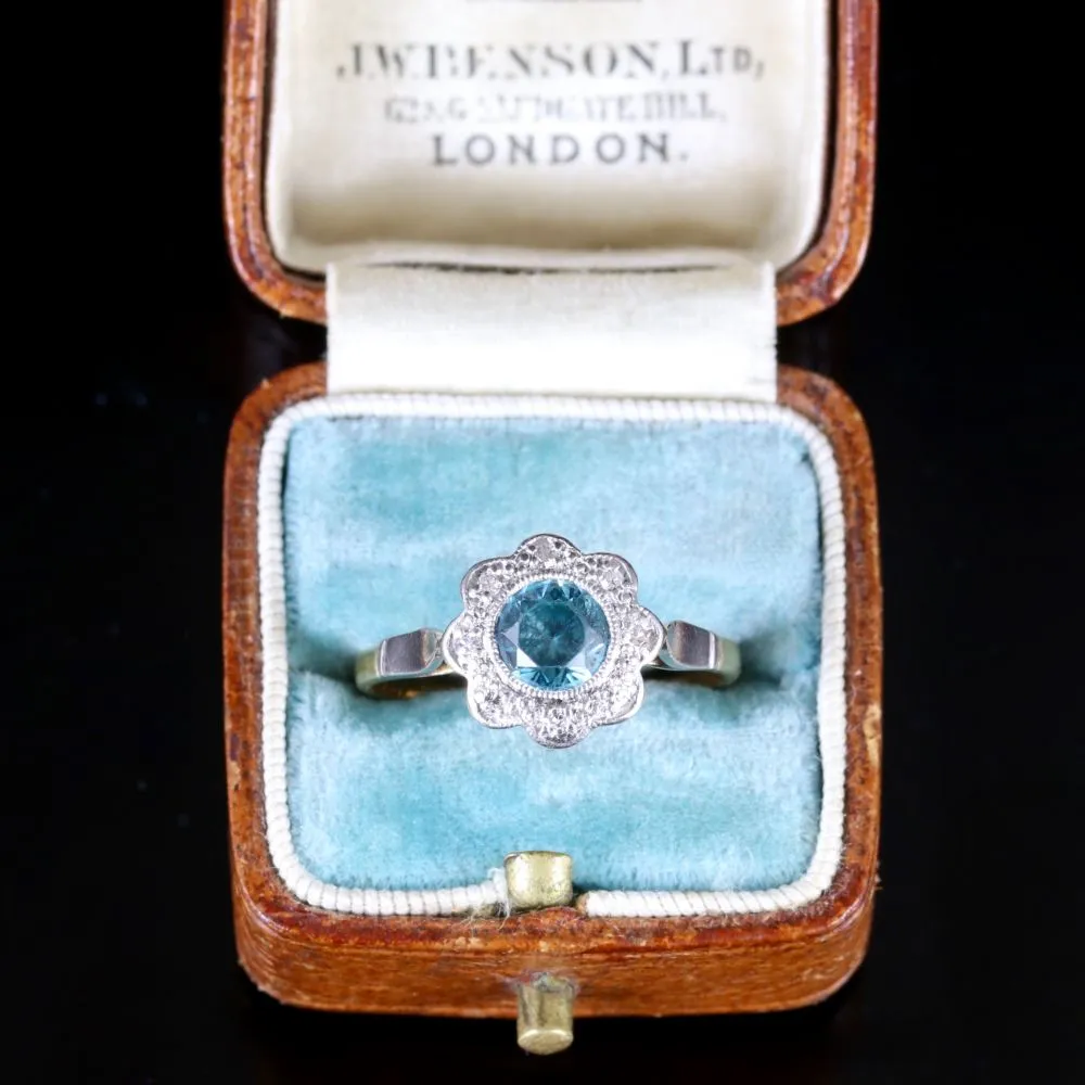 Antique Edwardian Blue Zirocn Diamond Ring 18Ct Plat Circa 1915