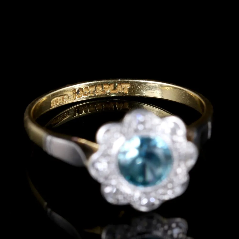 Antique Edwardian Blue Zirocn Diamond Ring 18Ct Plat Circa 1915