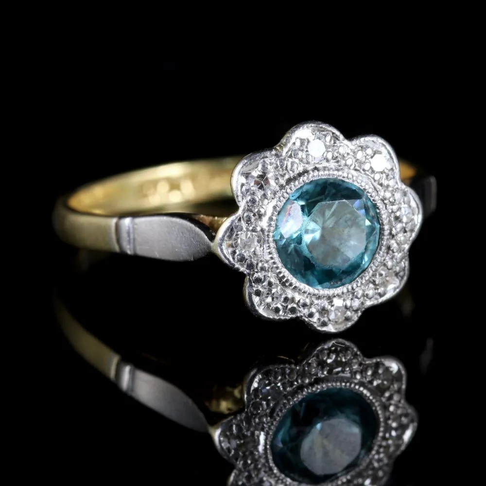 Antique Edwardian Blue Zirocn Diamond Ring 18Ct Plat Circa 1915