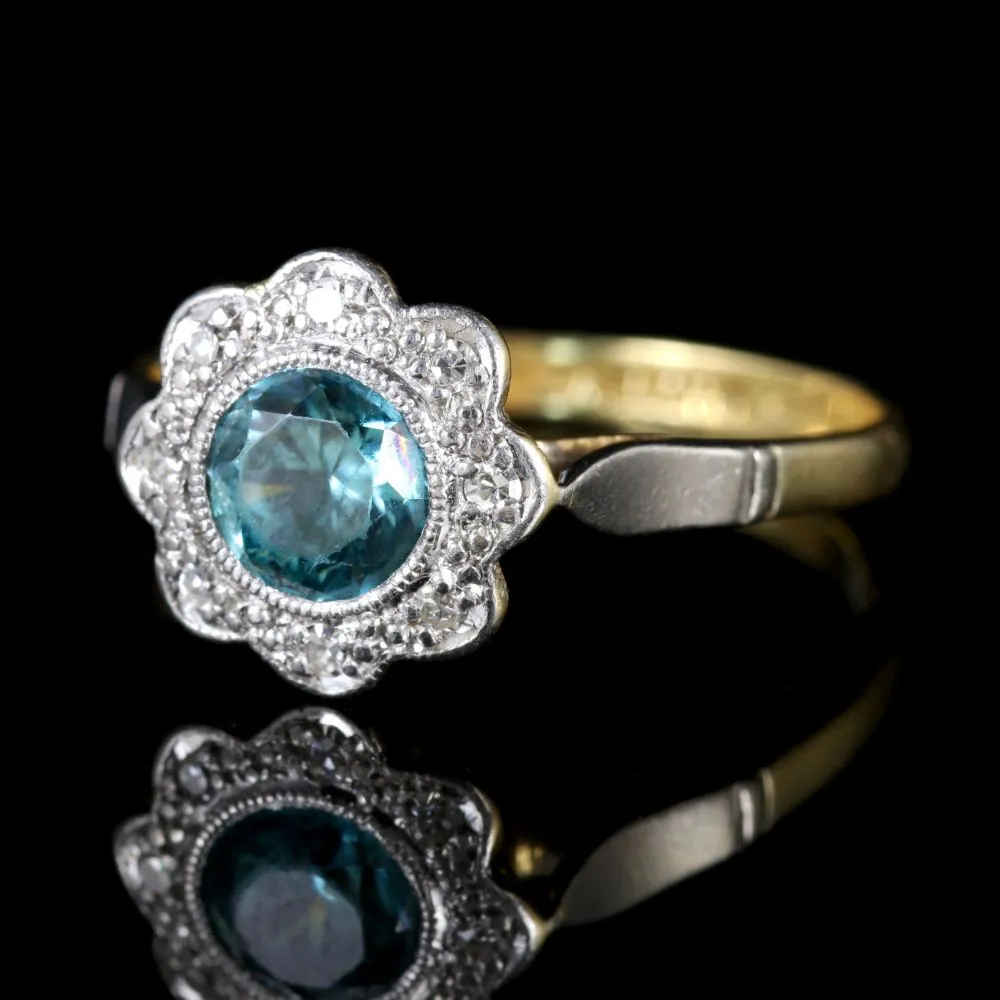 Antique Edwardian Blue Zirocn Diamond Ring 18Ct Plat Circa 1915