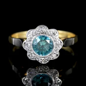 Antique Edwardian Blue Zirocn Diamond Ring 18Ct Plat Circa 1915