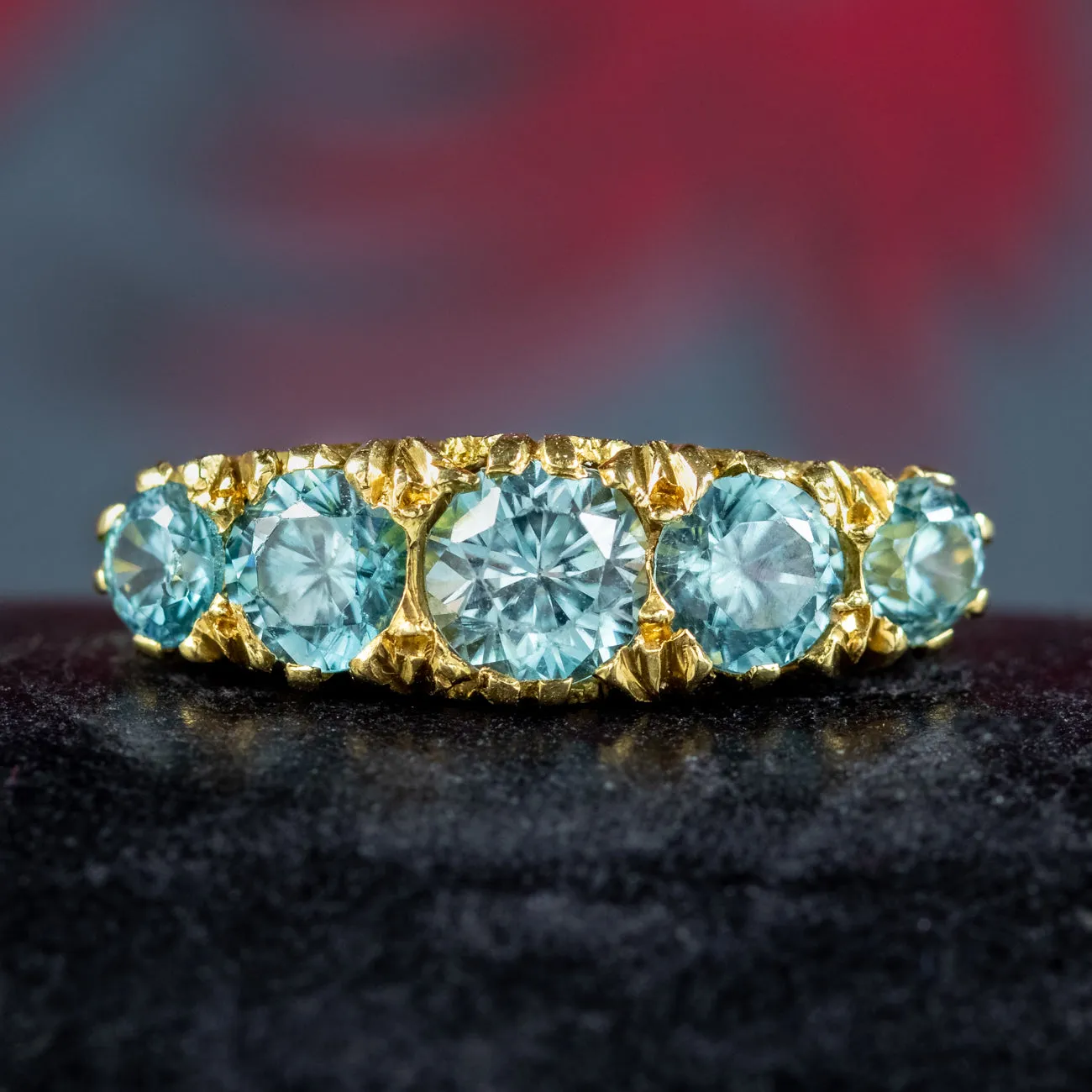 Antique Edwardian Five Stone Blue Zircon Ring 2.4ct Of Zircon