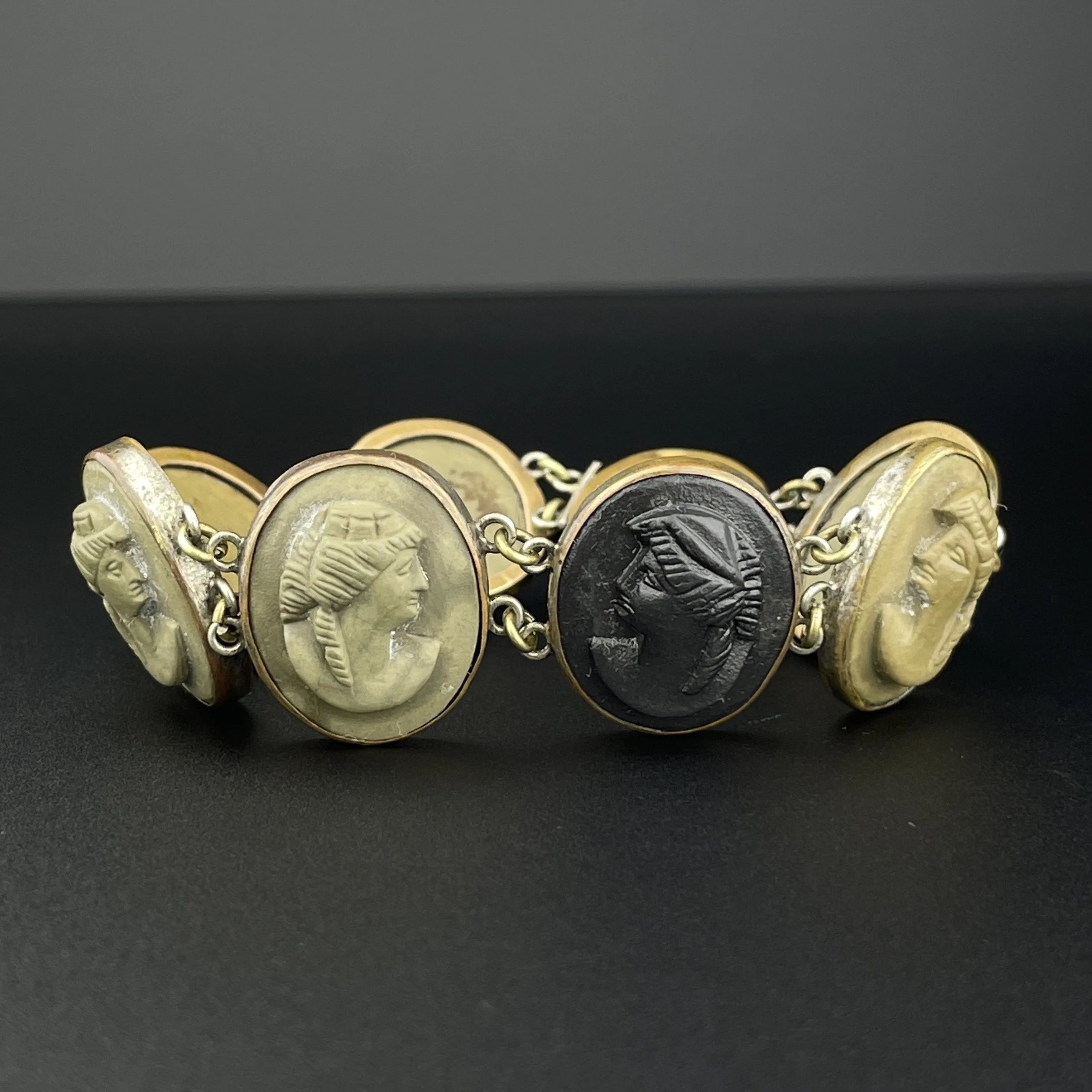 Antique Hand Carved Italian Lava Cameo Bracelet