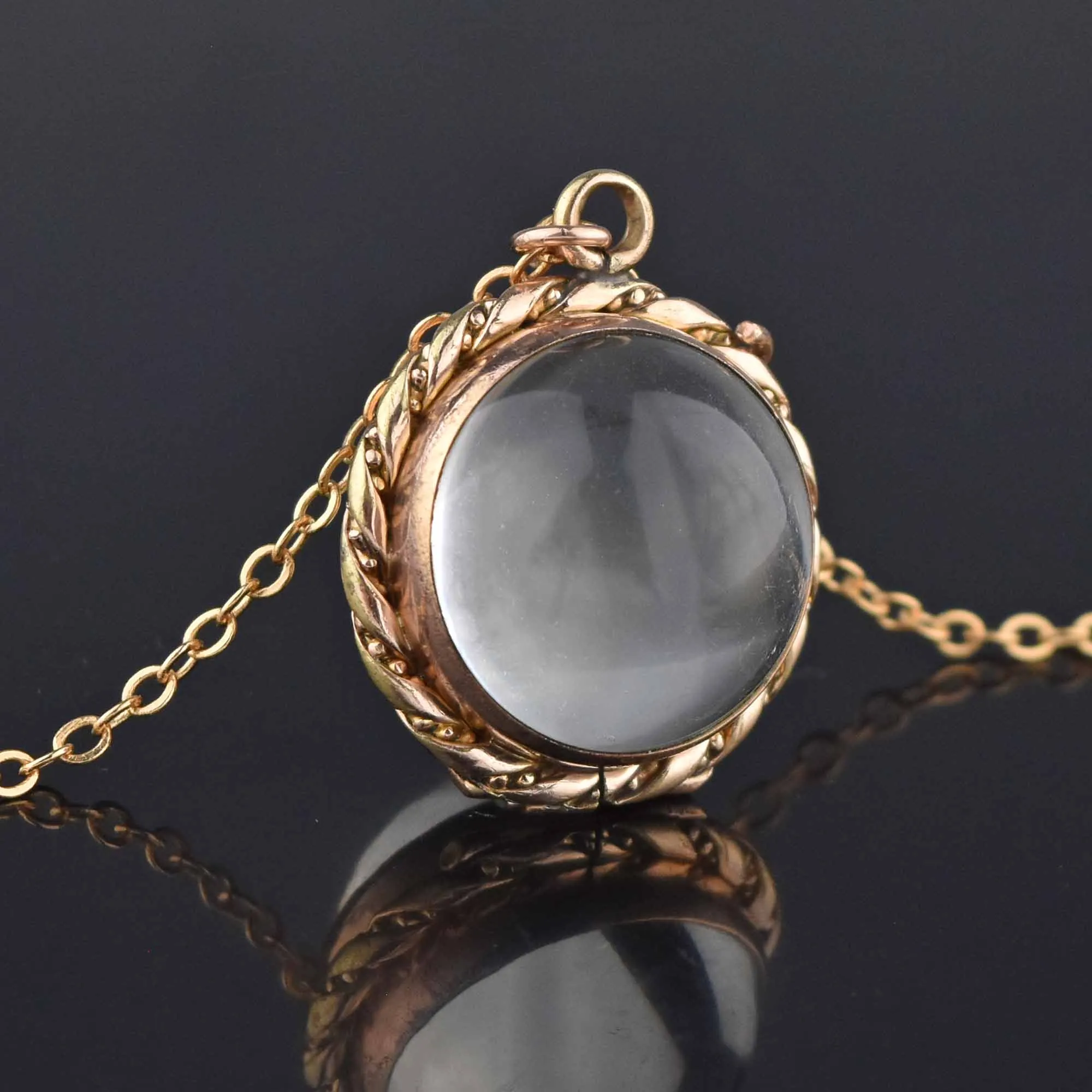 Antique Pools of Light Rock Crystal Locket Necklace